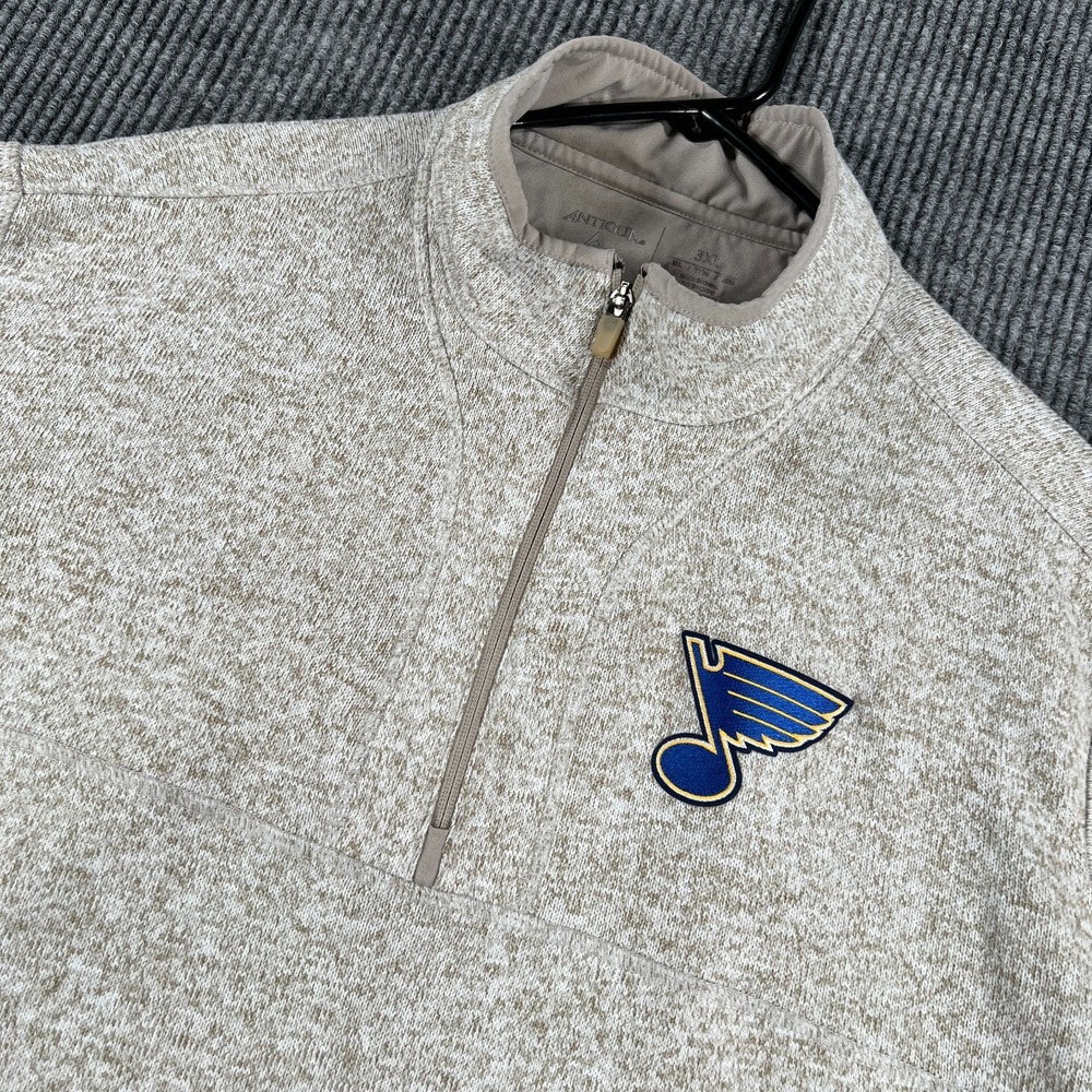 St. Louis Blues Fleece Pullover Sweatshirt Mens 3XL Beige Long Sleeve 1/4 Zip